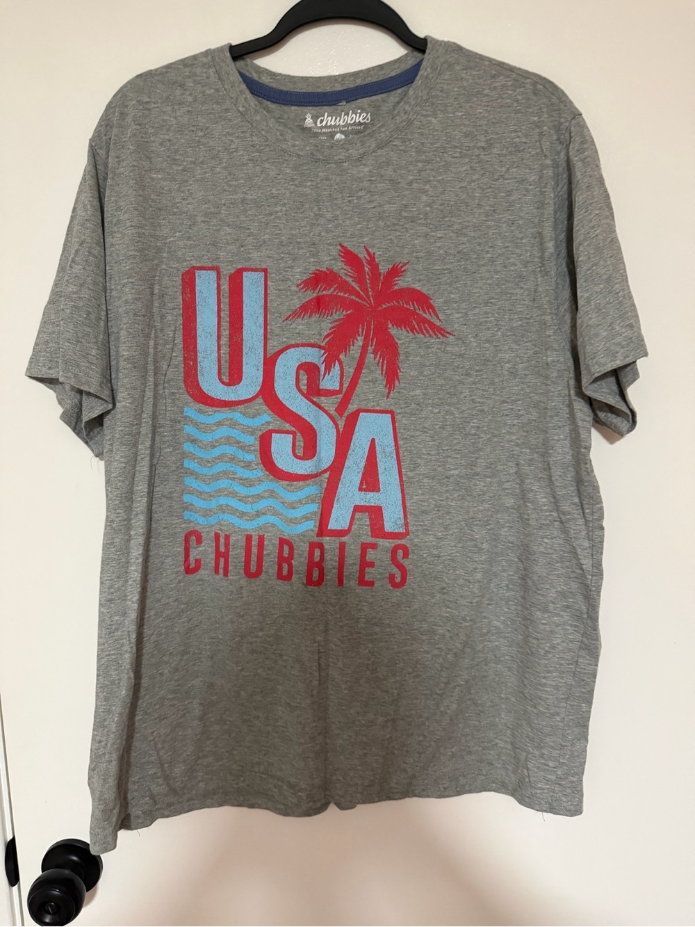 chubbies Gray Short Sleeve Tee with Red & Blue USA Graphic